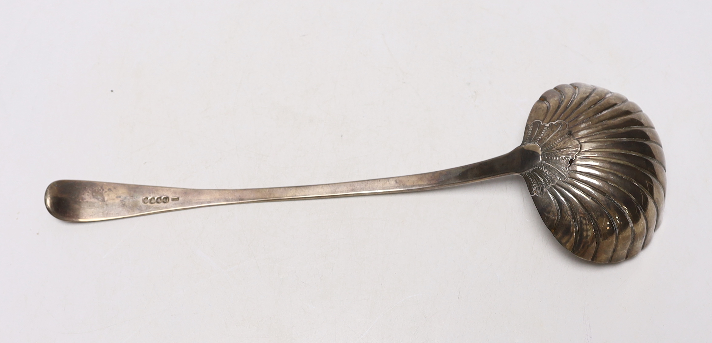 A William IV Irish silver Old English pattern soup ladle, Philip Weekes, Dublin, 1836, 35.2cm, 7.4oz.